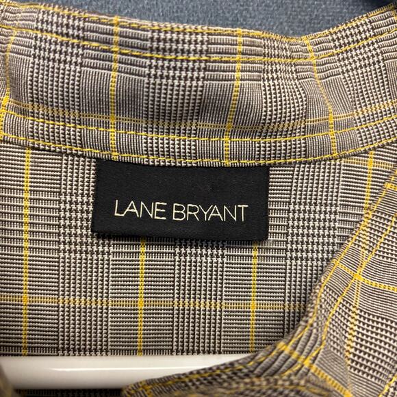 Lane Bryant Plaid Button Front Tunic Top Yellow Check Peplum Preppy Academia - Picture 4 of 8